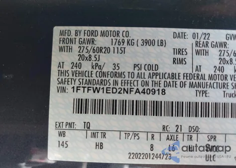 2022 Ford F-150 Lariat from USA, damaged, VIN 1FTFW1ED2NFA40918
